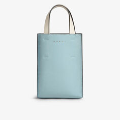 Кожаная сумка-тоут Museo с тисненым логотипом Marni, синий