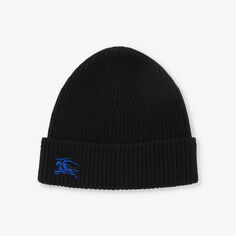 Кашемировая шапка в рубчик с вышитым логотипом Burberry, черный