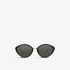 Солнцезащитные очки 1086 C1 Lucy в оправе «кошачий глаз» из 22-каратного позолоченного титана и переработанного ацетата Linda Farrow, черный
