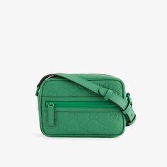 Кожаная сумка через плечо с тисненым логотипом Gucci, цвет new shamarock