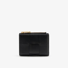 Кожаный кошелек Intrecciato с тиснением бренда Bottega Veneta, черный