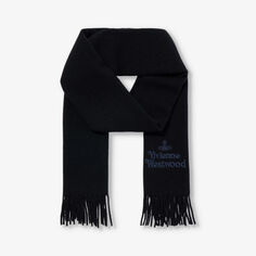 Шерстяной шарф с фирменной вышивкой и бахромой Vivienne Westwood, черный