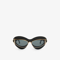 Солнцезащитные очки в двойной оправе из ацетата и металла в форме кошачьего глаза Loewe, черный