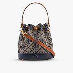 Жаккардовая сумка через плечо T Monogram из смесового хлопка Tory Burch, темно-синий