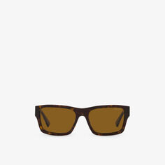 Солнцезащитные очки PR 25ZS в прямоугольной оправе из ацетата черепаховой расцветки Prada, коричневый