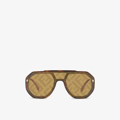 Солнцезащитные очки-авиаторы в ацетатной оправе FN000575 с монограммой Fendi, коричневый