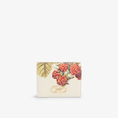 Кожаный кошелек с пряжкой Gancini и ягодным принтом Ferragamo, цвет mascarpone