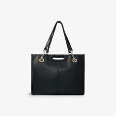 Кожаная сумка-тоут с бахромой Maje, цвет noir / gris