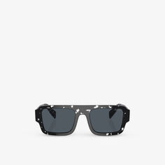 Солнцезащитные очки PR A05S в прямоугольной оправе из ацетата абстрактного материала Prada, черный