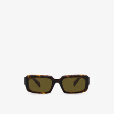 Солнцезащитные очки PR 27ZS в прямоугольной оправе из ацетата черепаховой расцветки с фирменным логотипом Prada, коричневый