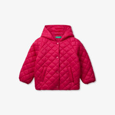 Стеганая куртка с капюшоном и вышитым логотипом 18 месяцев – 6 лет Benetton, розовый