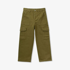 Прямые брюки карго из эластичного хлопка с накладными карманами 6-14 лет Benetton, зеленый