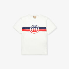 Полосатая футболка из хлопкового джерси с логотипом 4–12 лет Gucci, белый