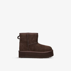 Классические сапоги на платформе Ultra Mini из замши и овчины 7-10 лет Ugg, коричневый