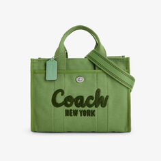 Холщовая сумка-тоут со съемным ремешком и вышитым логотипом Coach, зеленый