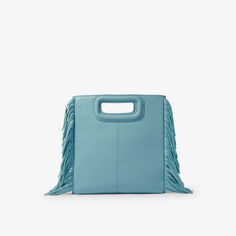 Кожаная сумка через плечо M с бахромой Maje, цвет bleus