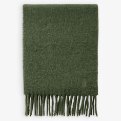 Шарф из шерсти альпаки с вышитым логотипом и бахромой Soeur, зеленый