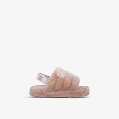 Сандалии Fluff Yeah из овчины с логотипом и ремешком, 6–10 лет Ugg, коричневый