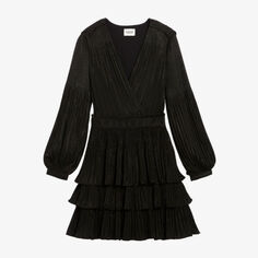 Тканое платье мини с многоярусной юбкой Romance Claudie Pierlot, цвет noir / gris