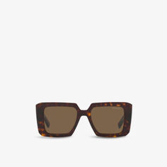 Солнцезащитные очки PR 23YS в квадратной оправе из ацетата черепаховой расцветки Prada, коричневый