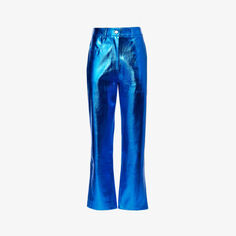 Прямые брюки металлик из искусственной кожи со средней посадкой Amy Lynn, цвет cobalt