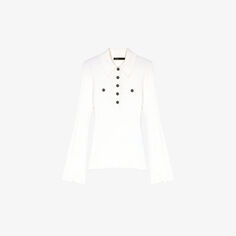 Рубашка-поло эластичной вязки с воротником на пуговицах и длинными рукавами Mipolo Maje, цвет blanc
