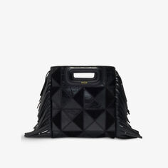 Кожаная сумка Mini M в стиле пэчворк с верхней ручкой Maje, цвет noir / gris