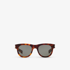 Женские солнцезащитные очки SL571 в круглой оправе из ацетата черепахового цвета Saint Laurent, коричневый