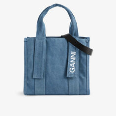 Фирменная большая сумка из переработанного хлопка Ganni, цвет denim