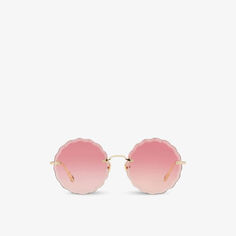 Солнцезащитные очки CH0047S в круглой оправе с металлическими зубцами Chloe, розовый