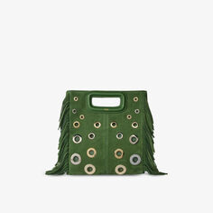 Замшевая сумка на плечо с заклепками и люверсами Maje, цвет verts
