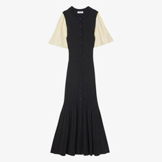 Двухцветное трикотажное платье миди в рубчик Sandro, цвет noir / gris