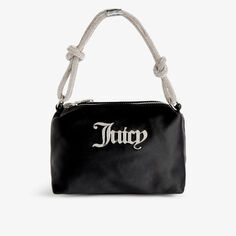 Фирменная шелковая сумка с верхней ручкой, украшенная кристаллами Juicy Couture, черный
