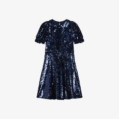 Тканое платье мини Zayyla с объемными рукавами и пайетками Ted Baker, темно-синий
