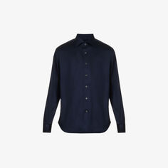 Рубашка стандартного кроя из хлопкового джерси с раздвинутым воротником Corneliani, темно-синий