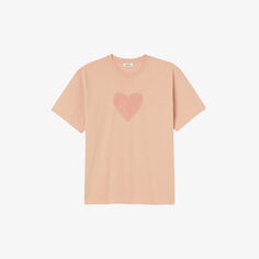 Хлопковая футболка оверсайз с принтом в виде сердечек Sandro, цвет roses
