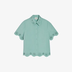 Рубашка Caresse из смесового льна с короткими рукавами и английской вышивкой Claudie Pierlot, цвет verts