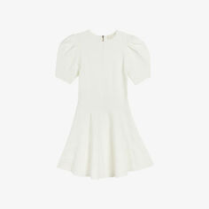 Бархатное мини-платье из эластичной ткани с пышными рукавами Ted Baker, слоновая кость
