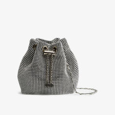 Мини-сумка-ведро Demi, украшенная кристаллами Reiss, серебряный