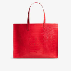 Кожаная сумка-тоут Icon с крокодиловой отделкой Ted Baker, цвет coral