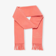 Шерстяной шарф с фирменной вышивкой и бахромой Vivienne Westwood, цвет peach