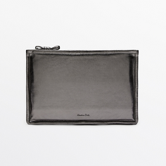 Клатч Massimo Dutti Nappa Leather With Knot Detail, серебристый