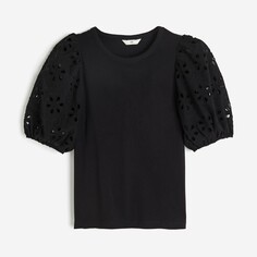 Топ H&amp;M Eyelet Embroidered Sleeves, черный H&M