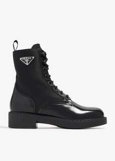 Ботинки Prada Brushed-Leather And Re-Nylon, черный