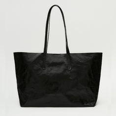 Сумка Massimo Dutti Leather Tote With A Crackled Finish, черный