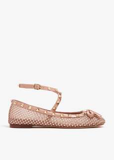 Балетки Valentino Garavani Rockstud Mesh Ballerinas, розовый