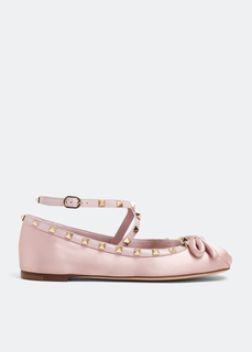 Балетки Valentino Garavani Rockstud Satin Ballerinas, розовый