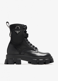 Ботинки Prada Monolith Brushed Leather And Re-Nylon, черный