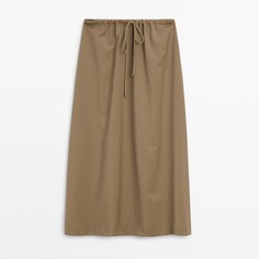 Юбка Massimo Dutti Drawstring Midi, бежевый