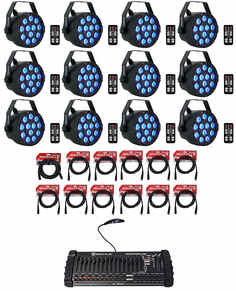 12) Rockville RockPAR TRI LED RGB Black Wash Par DJ Lights+кабели+контроллер DMX (12) ROCKPAR TRI BLACK+RDX3M25+RDX3M10-2